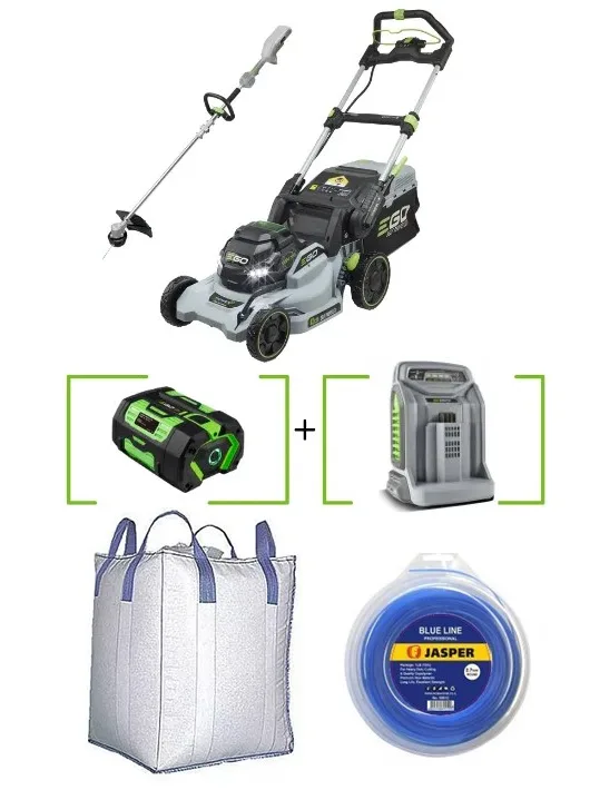 המחיר לגנן ואינו כולל מעמ! מכסחת דשא EGO נטענת 56V 42 ס"מ + חרמש + סוללה 5.0Ah + מטען מהיר - סט מעולה במחיר משתלם -עוצמה של בנזין נוחות של סוללה + 3 שקי ענק לאיסוף גזם + חוט חרמש