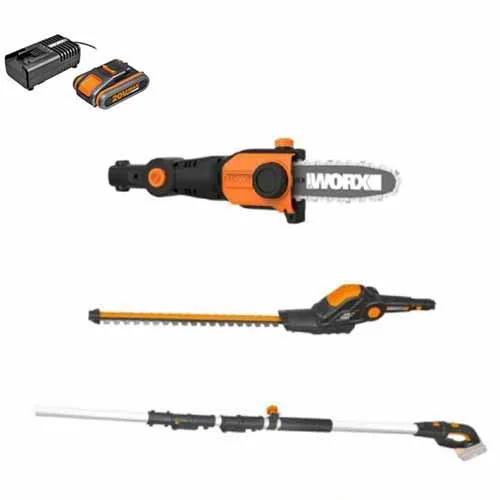 המחיר לגנן ואינו כולל מעמ! מגזמת טלסקופית + מסור שרשרת 20V וורקס מטען מהיר וסוללה 4A - כלי אחד - לפתרונות רבים