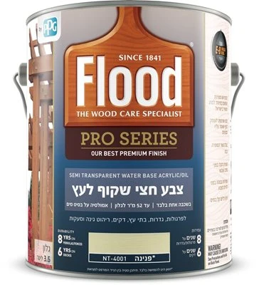 פלאד צבע חצי שקוף לעץ בשכבה אחת - גלון 3.6 ליטר (בחר גוון)