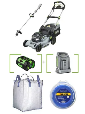 מכסחת דשא EGO נטענת 56V 42 ס"מ + חרמש + סוללה 5.0Ah + מטען מהיר - סט מעולה במחיר משתלם -עוצמה של בנזין נוחות של סוללה + 3 שקי ענק לאיסוף גזם + חוט חרמש