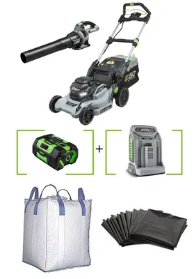 המחיר לגנן ואינו כולל מעמ! מכסחת דשא EGO נטענת 56V 42 ס"מ + מפוח עלים + סוללה 5.0Ah + מטען - סט מעולה במחיר משתלם -עוצמה של בנזין נוחות של סוללה + 3 שקי ענק לאיסוף פסולת + 10 שקיות לאיסוף גזם